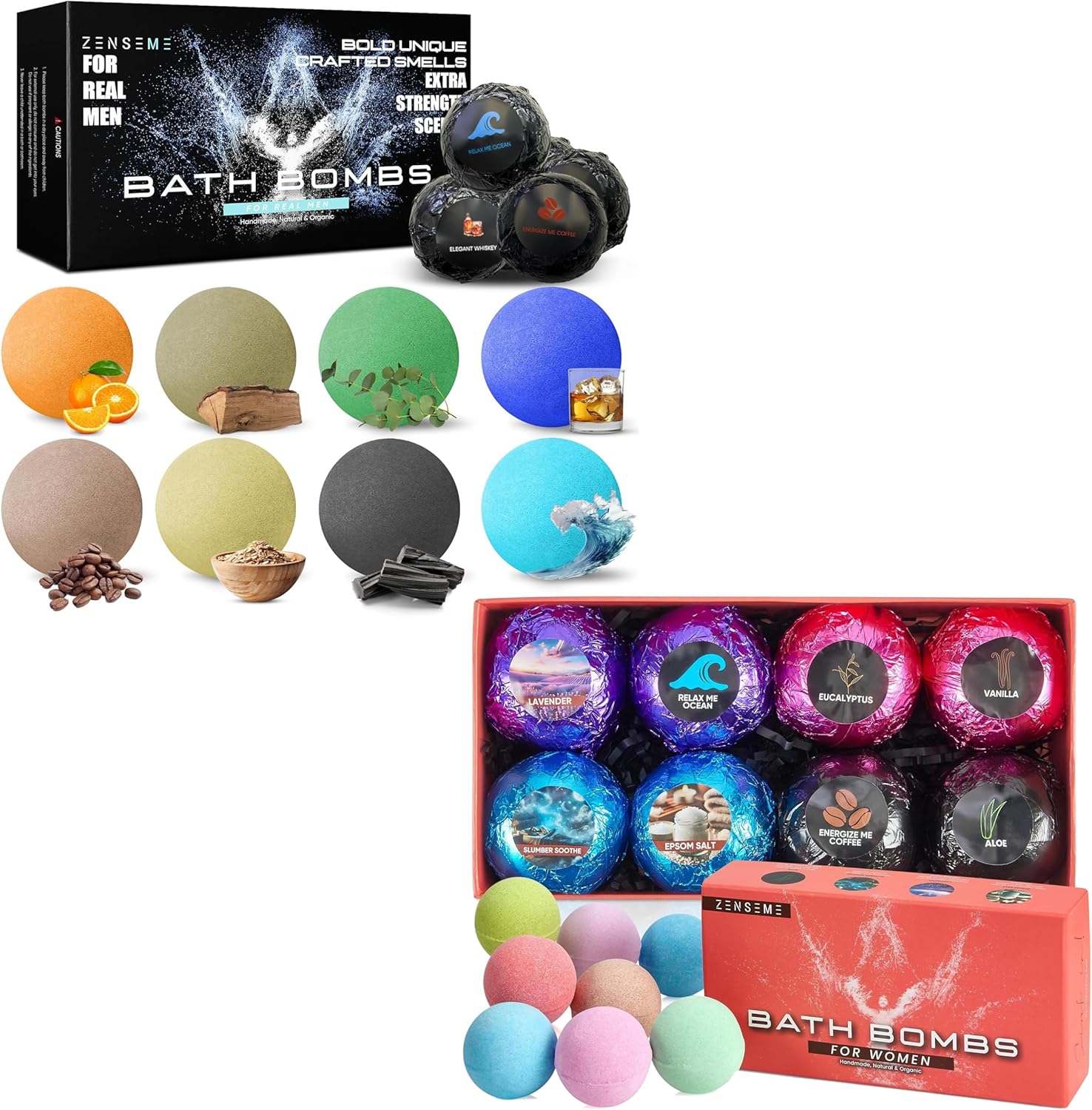Collection of bath bombs in various scents ZenseMe Bath Bombs for Men & Women – 16 Organic Fizzers