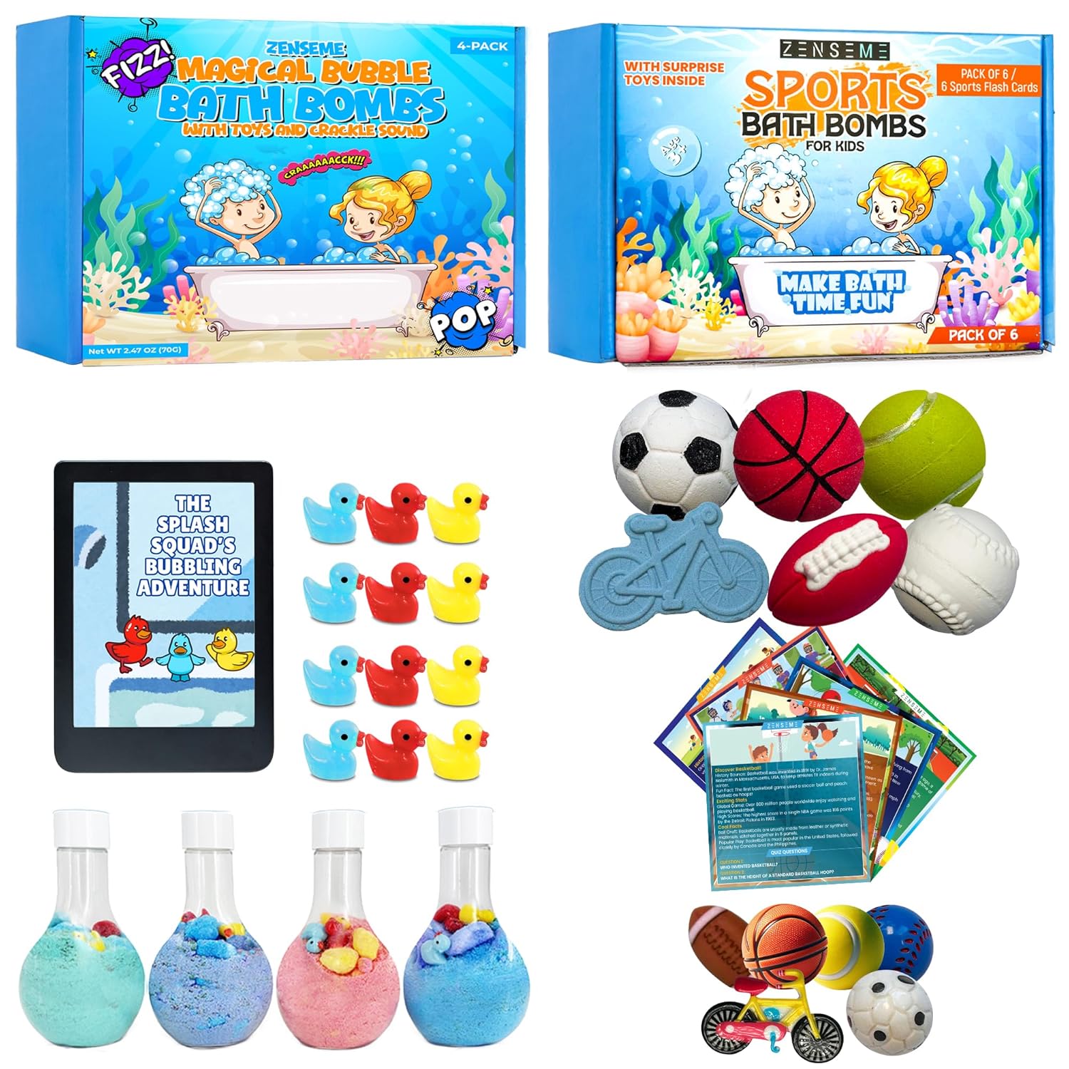 ZenseMe Bath Bomb Powder Set with Toys & Flash Cards