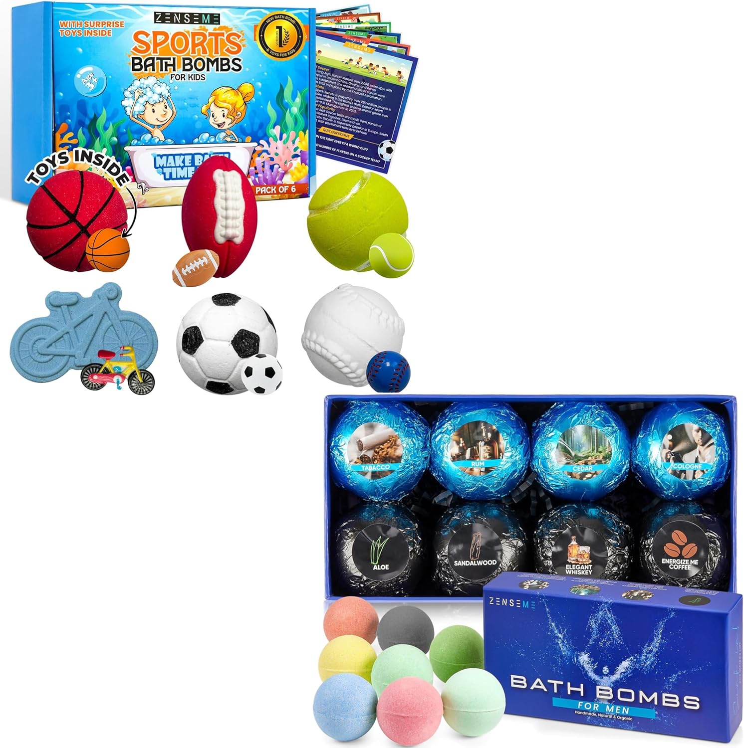 ZenseMe Bundle of 14 Bath Bombs for Men and Kids