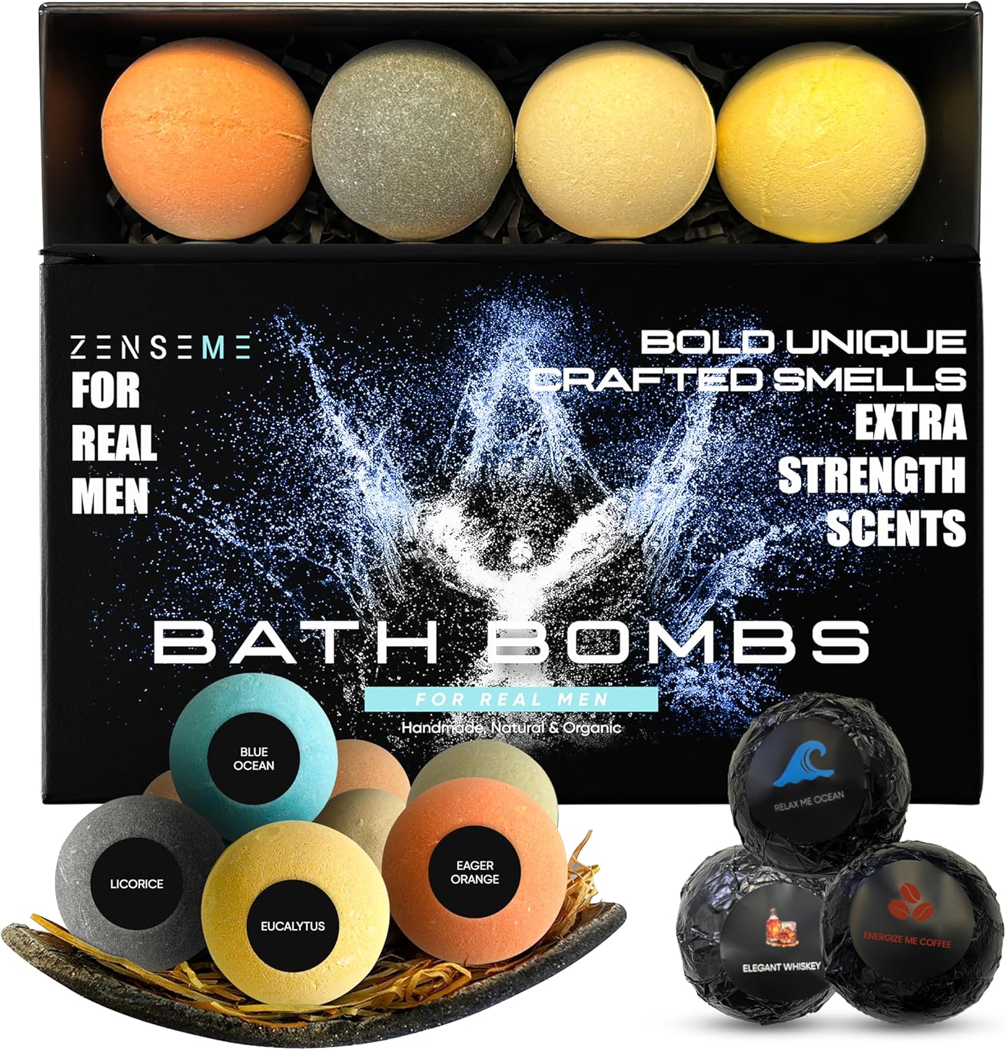 Bundle of 26 Scented Organic Bath Bombs for Men – By ZenseMe – Zenseme