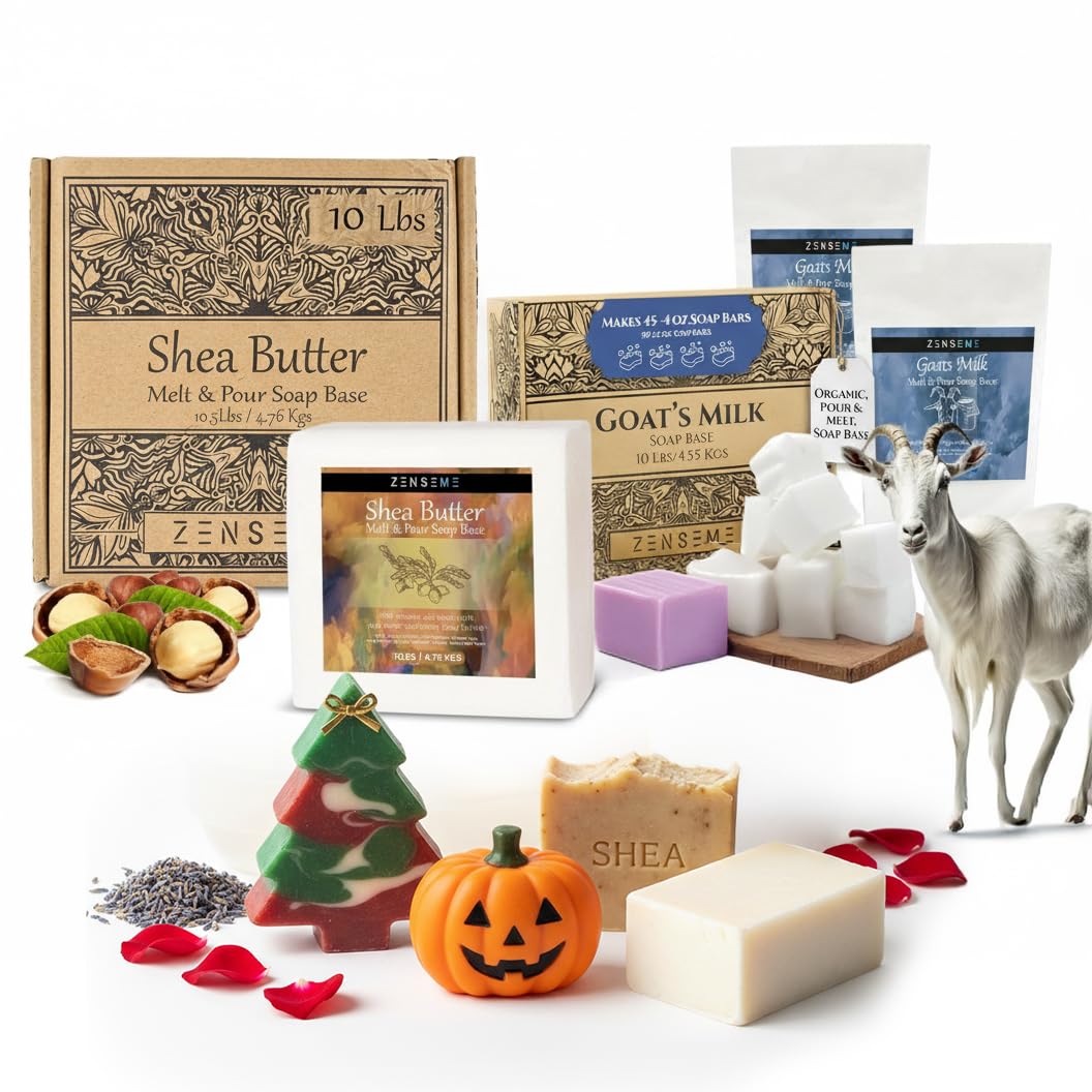 ZenseMe 20 lbs Soap Base Duo: 10 lbs Shea Butter & 10 lbs Goat’s Milk, Unscented, 100% Natural