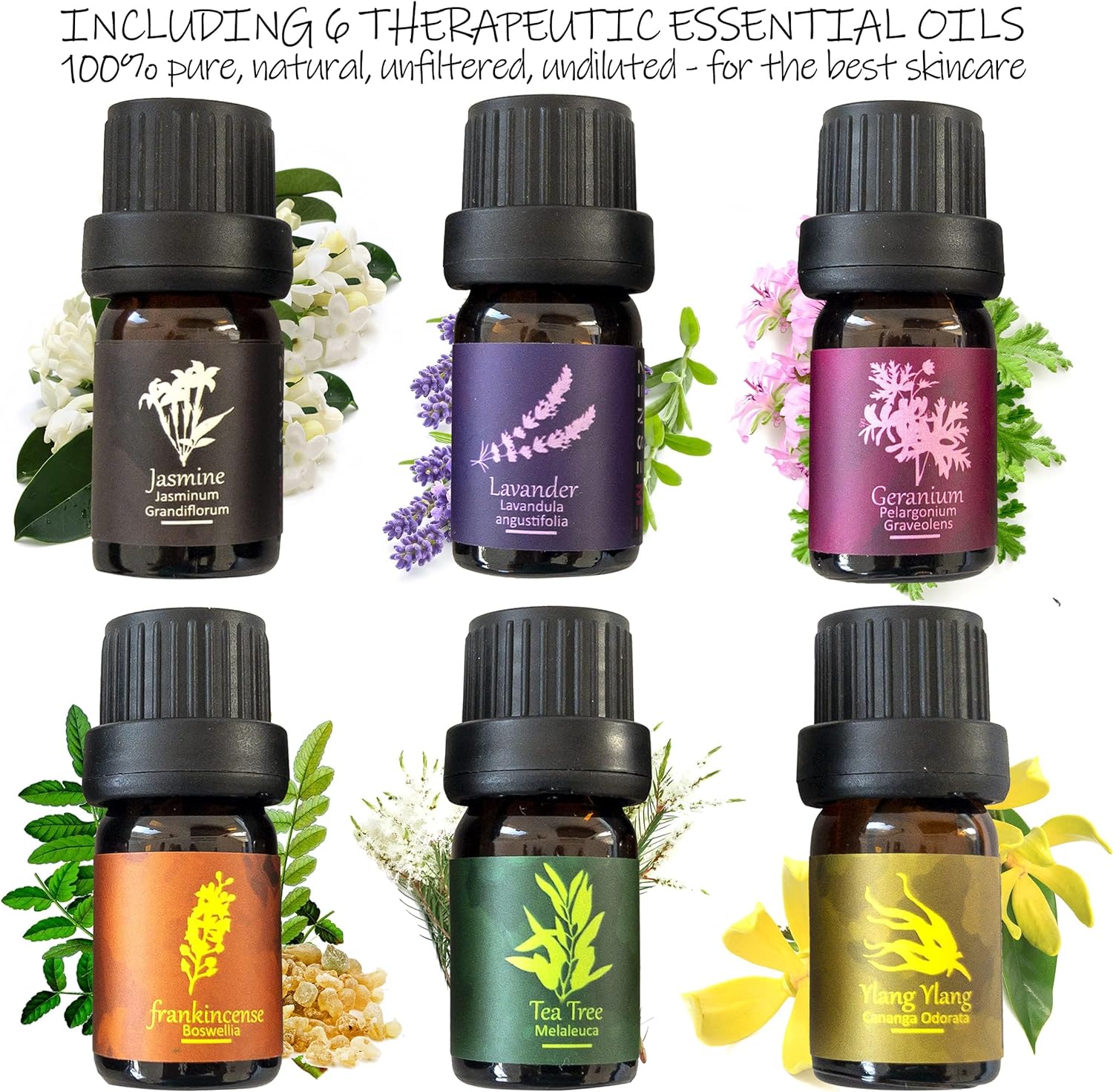Set of six essential oil bottles 