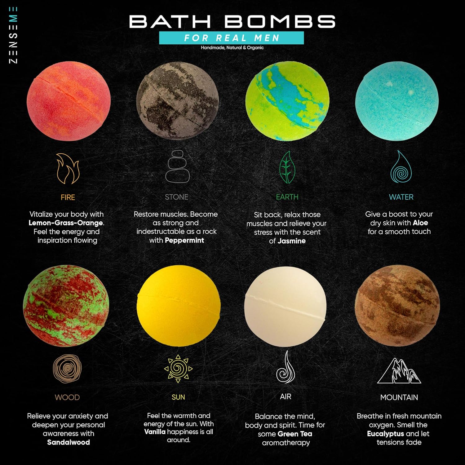 Bath Bombs for Men – 26 Scented Organic Handmade Bath Bombs